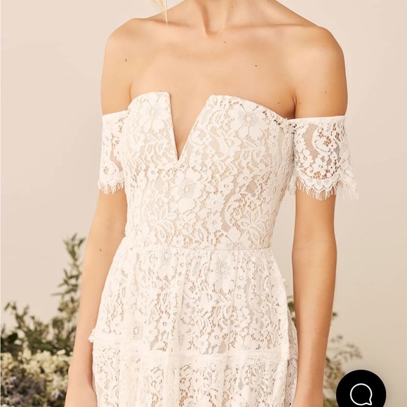 Lulus Absolutely Stunning White Lace Off-the-Shoulder Midi Dress Size XS - Picture 6 of 17